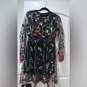 Floral Embroidered Sheer Black Dress